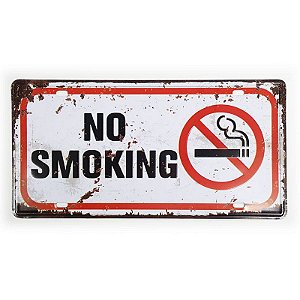Placa de Metal Decorativa Proibido Fumar No Smoking - 30 x 15 cm