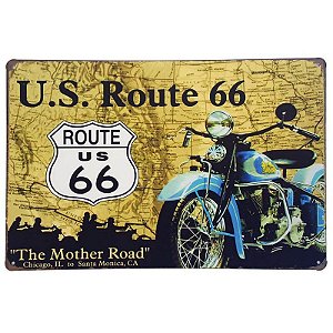 Placa de Metal Decorativa US Route 66 - 30 x 20 cm