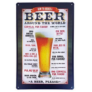 Placa de metal decorativa Retrô How to order a Beer around the World