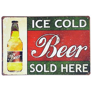 Placa de metal decorativa Retrô Ice Cold Beer Sold Here