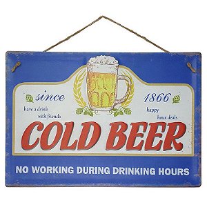 Placa de Metal Alto Relevo Cold Beer
