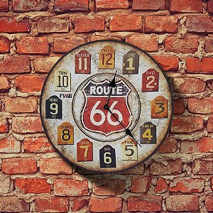 Relógio de parede Retrô Route 66 One Two Three