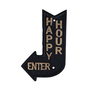 Placa Rústica de ferro Happy Hour - preto