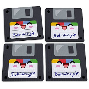 Jogo de Porta Copos Floppy Disk Disquetes Bebidas - 4 peças zip