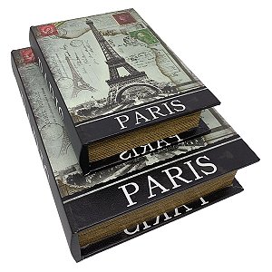 Kit Caixa Livro Decorativa Torre Eiffel Paris - 2 peças