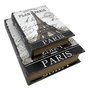 Kit Caixa Livro Decorativa Torre Eiffel Nouveau Plan Paris - 2 peças