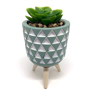 Vasinho Decorativo Triângulos planta suculenta artificial - verde