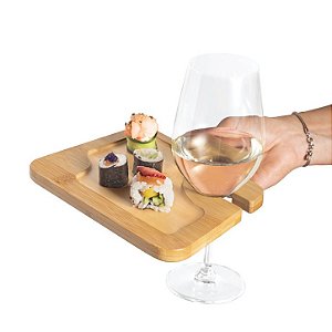 Prato Bambu c/ suporte para copo Ideal para servir aperitivos Fornecido em luva de cartão Food grade