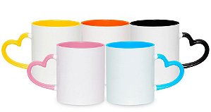 Caneca Cerâmica Alça Coração com Interior e Alça Colorida 325ml