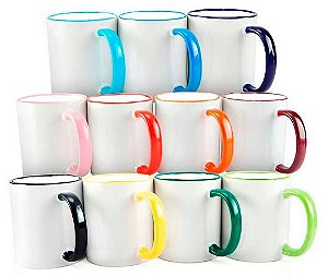 Caneca Cerâmica Borda e Alça Colorida - 325 ml