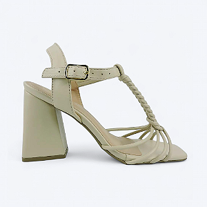 Sandália Feminina Salto Bloco Polly Tiras Trançadas Off White