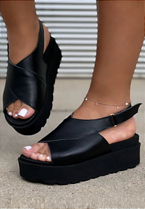 Sandália Jess Gigi Velcro Comfort Em Couro Preto