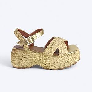 Sandália Flatform Mimi Fivela Salto em Corda Dourado