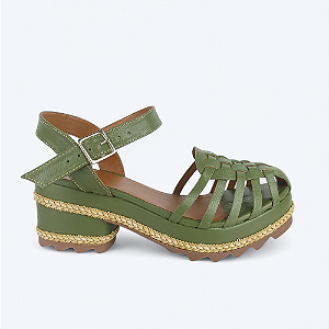 Sandália Bloquinho Aranha Julia Em Couro Verde Musgo