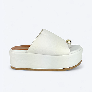 Tamanco Flatform Isabela Detalhe no Dedão em Couro Branco