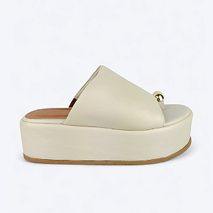 Tamanco Flatform Isabela Detalhe no Dedão em Couro Off White