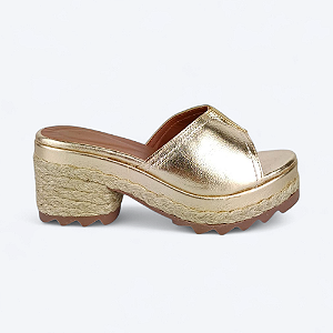 Tamanco Bloquinho Karina em Couro Dourado