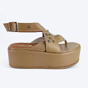 Sandália de Dedo Flatform Camila em Couro Camel