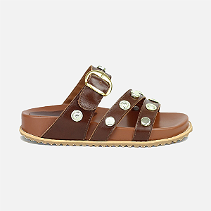 Sandália Papete Feminina Rizia em Couro Marrom