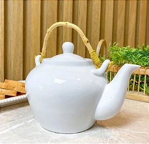 Bule para Chá Cerâmica Pequeno com Alça Bambú 660ml 118258