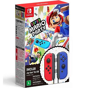Jogo Super Mario Party + Joy Con (L)/(R) Vermelho Neon / Azul Neon Bundle - Nintendo