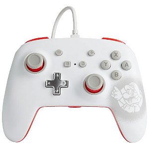 Controle Com Fio PowerA Mario White - Switch