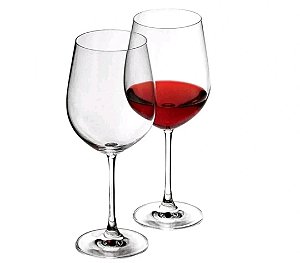 Jogo de 06 taças para vinho tinto de 580 ml, Cristal  Bohemia com titanium nas bordas