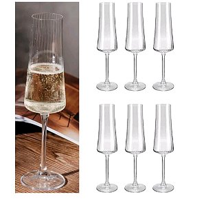 Jogo de 06 taças para champanhe em Cristal Bohemia stal Bohemia 210 ml
