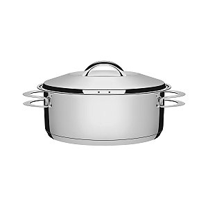 Caçarola Rasa Tramontina em Aço Inox Fundo Triplo com Tampa e Alças 24 cm 4,7 litros