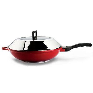 Panela Wok Hercules com Alças Vermelha - 32cm