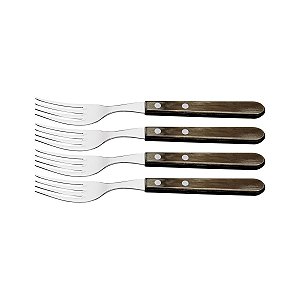 Conjunto de Garfos Jumbo para Churrasco Tramontina em Aço Inox com Cabo Castanho Polywood 4 Peças