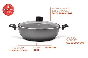 Wok Com Tampa E Alças Garlic - 4,1 L - Brinox 28 x 9 cm - Grafite Brinox