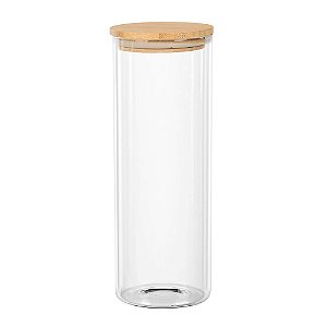 Porta mantimento redondo em vidro borossilicato com tampa de bambu 1,8L Ø10xA27,5cm