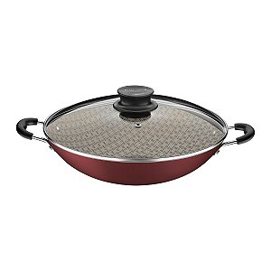 Wok Tramontina Paris em Alumínio com Revestimento Antiaderente Starflon Max Vermelho com Tampa de Vidro 32 cm 4,4 L