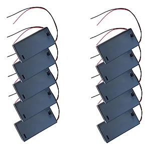 Suporte Para 2 Pilhas AA Com Tampa + Chave Botão On/Off - 10 Peças