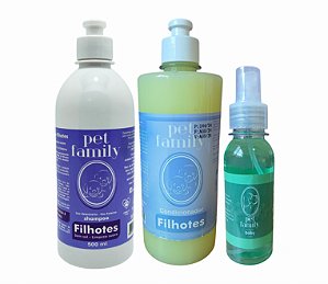 FILHOTES E PELES SENSÍVEIS - Shampoo + Creme Condicionador + Colônia Baby Pet Family