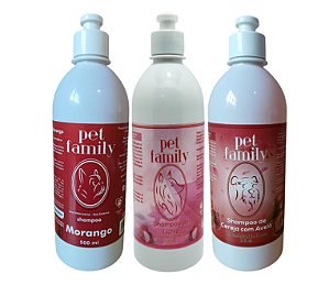 FRUTAS VERMELHAS - Shampoo Cereja, Morango e Lichia 3 Unid. Pet Family 500 ml