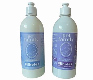 FILHOTES E PELES SENSÍVEIS - Shampoo + Creme Condicionador Efeito Calmante Pet Family 500ml