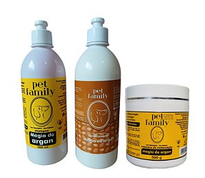 MAGIA DO ARGAN - Shampoo + Condicionador + Máscara Hidratação e Restauração Pet Family
