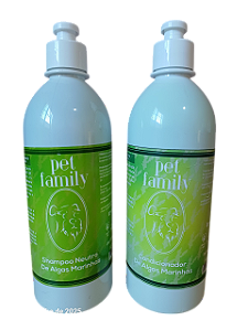 ALGAS MARINHAS - Shampoo e Creme Condicionador Efeito Brilho e Maciez na Pelagem Pet Family 500 ml
