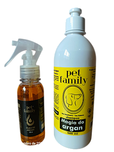 Kit Magia do Argan Pet Family – Shampoo + Óleo Finalizador (Restauração e Brilho)