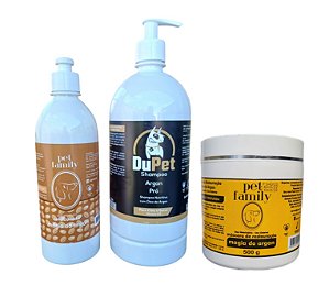 Kit Argan Pet Hidratação e Brilho Shampoo 1L + Condicionador + Máscara 500g - Cão/Gato