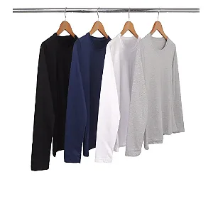 Kit 4 Camisetas Masculinas Manga Longa de Algodão