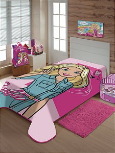 Cobertor Solteiro Barbie Moda Jolitex Aveludado Raschel Rosa