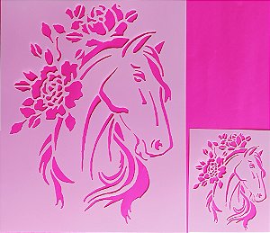 SRA-1384 - STENCIL PARA TAPETES E TOALHAS  - CAVALO COM ROSAS