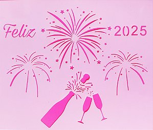 SRA-1526 - FOGOS DE ARTIFICIOS  E GARRAFA - CAMISETA-  FELIZ 2025