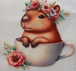 ADR-069 - CAPIVARA NA XICARA - ADESIVO DTF