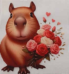 ADR-072 - CAPIVARA BUQUÊ DE ROSAS ADESIVO DTF