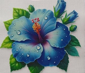 ADR-075 - HIBISCO AZUL -ADESIVO DTF
