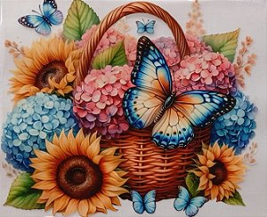 ADR-089 - CESTA COM HORTENSIAS E GIRASSÓIS - ADESIVOS DTF